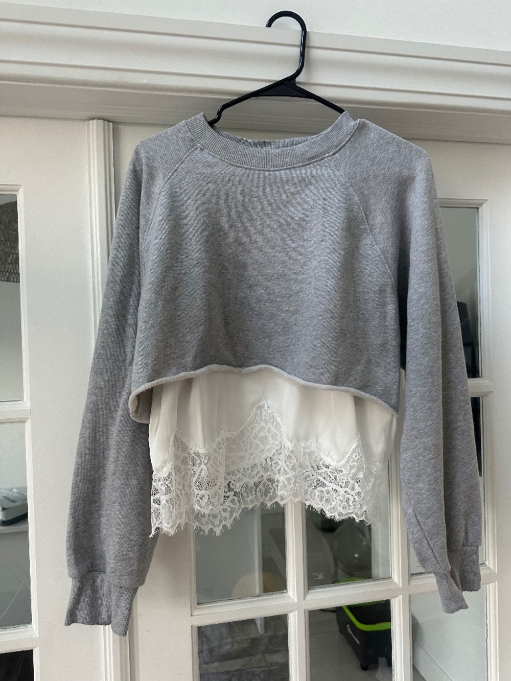 Zara k ripped sweatshirt with silk lace cami attached